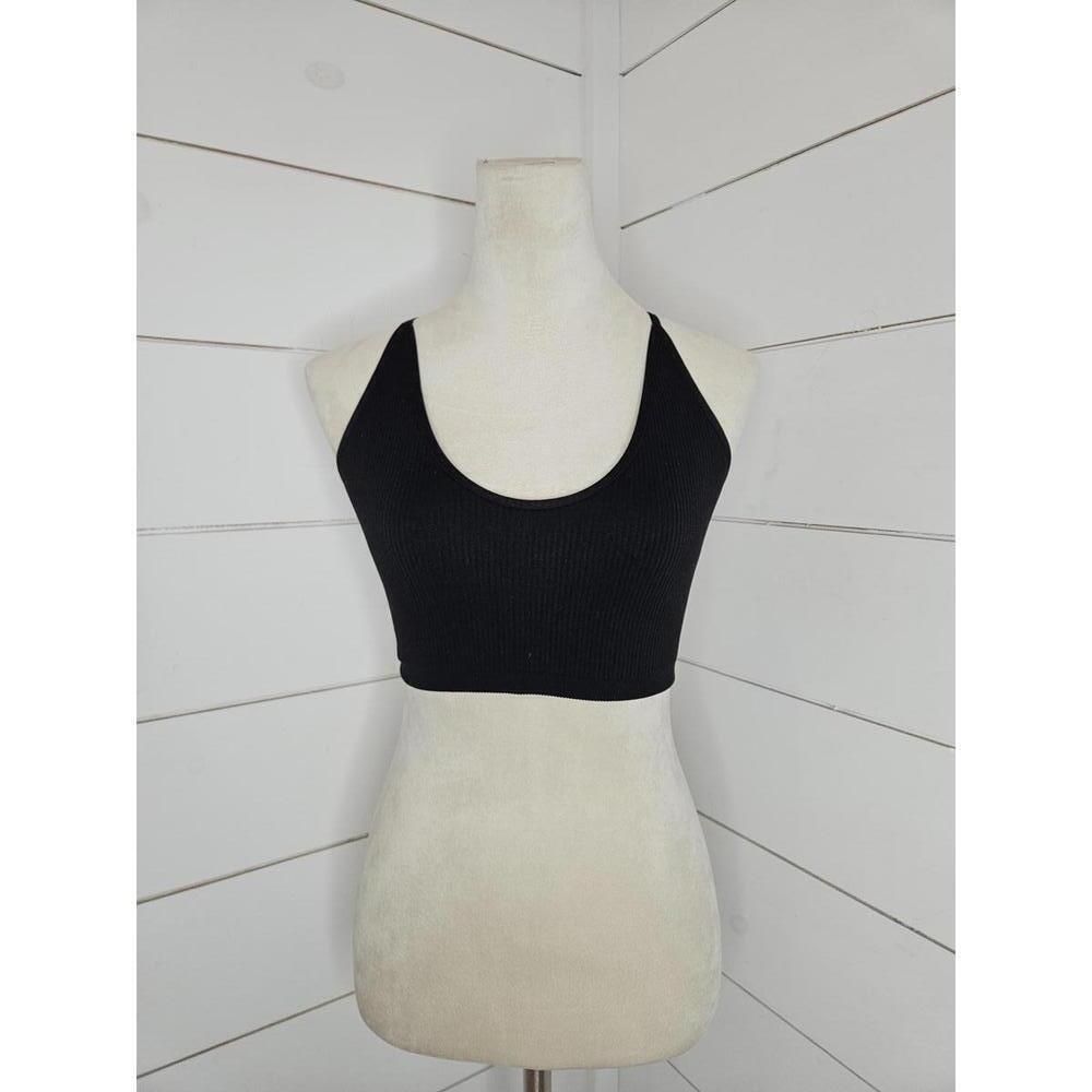 Aerie small black ribbed & strapped sports bra